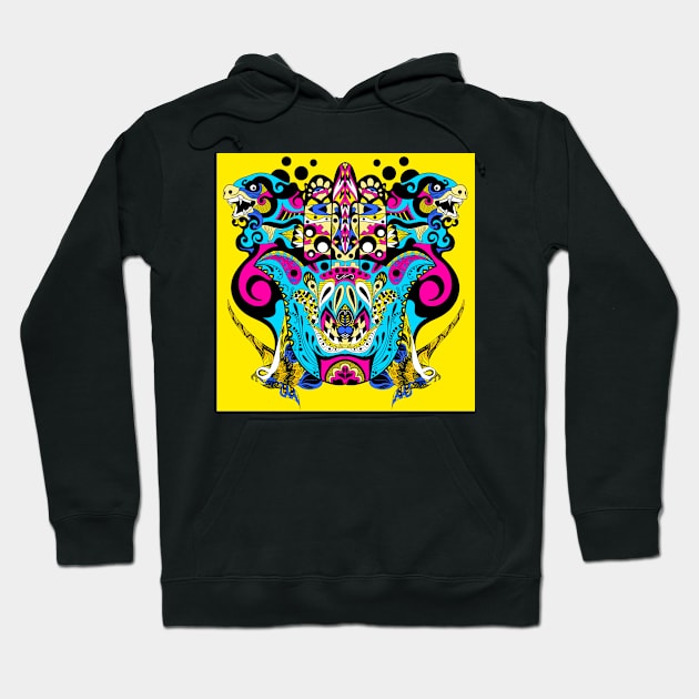 kaiju wallpaper art ecopop with mexican totonac patterns Hoodie by jorge_lebeau